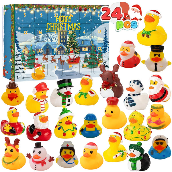 Calendrier de l'Avent de Noël avec 24 canards en caoutchouc et compte à rebours