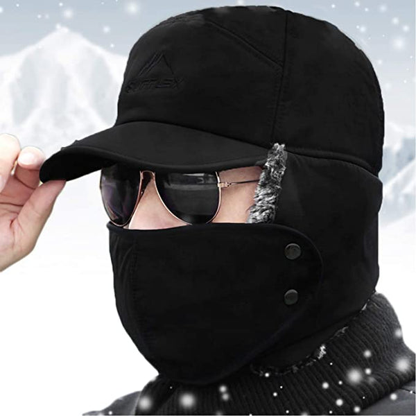 Bonnet de neige haut de gamme pour homme, avec cache-oreilles et bord, pour l'hiver et le froid