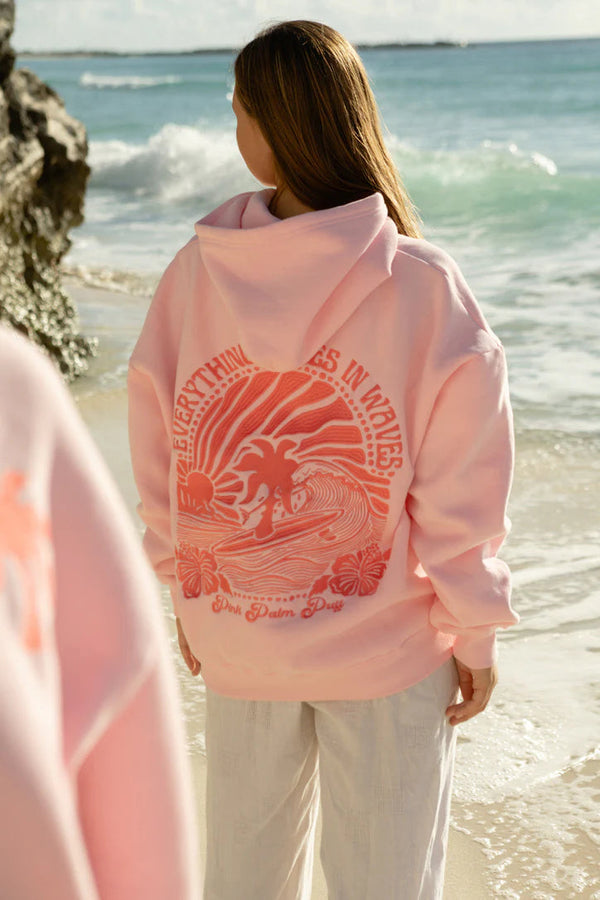 Sweat à capuche bouffant à motif palmier rose 