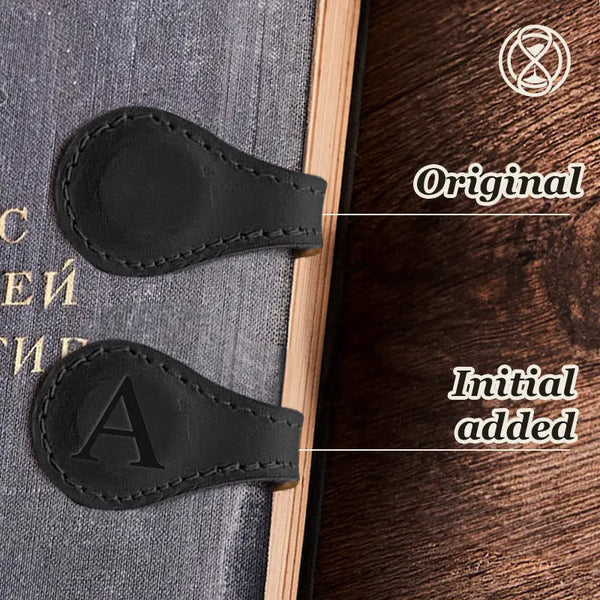 TimelessMark - Marque-page magnétique personnalisé en cuir - Noir 