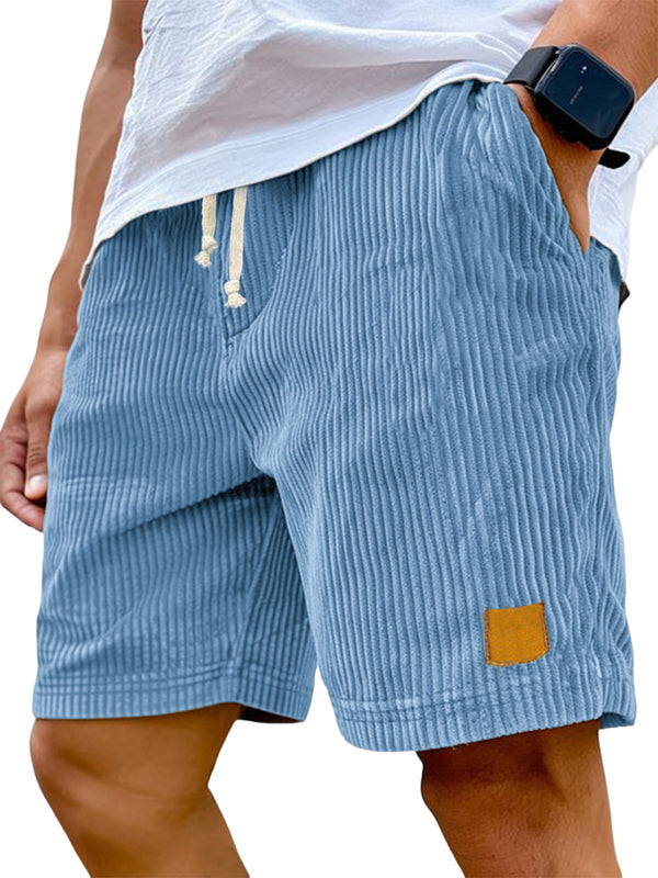 Men's Vintage Embroidered Logo Corduroy Stylish Lace-up Casual Shorts