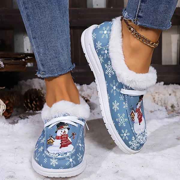 DERNIER JOUR -50 % - Bottines en toile confortables et moelleuses à motif bonhomme de neige pour femme - Bottines en toile à motif bonhomme de neige - Bottes bonhomme de neige 