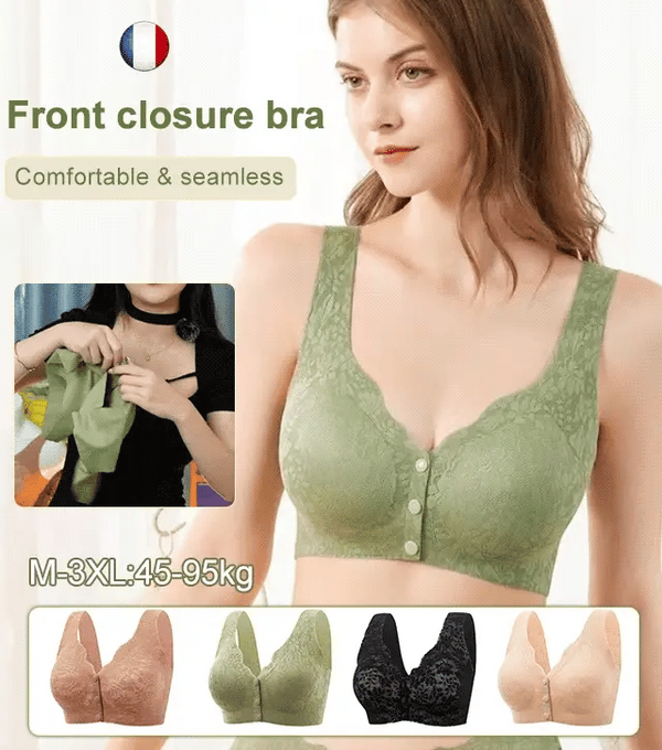 Soutien-gorge confortable boutonné en dentelle jacquard grande taille 