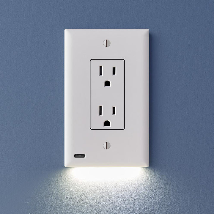 OUTLET WALL PLATE WITH LED NIGHT LIGHTS-NO BATTERIES OR WIRES [UL FCC CSA CERTIFIED] - BestBck
