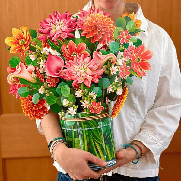 Carte de vœux 3D en papier avec bouquet de fleurs pop-up