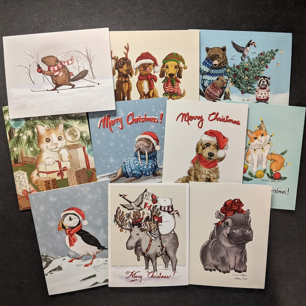 Pack de cartes de Noël variées avec animaux